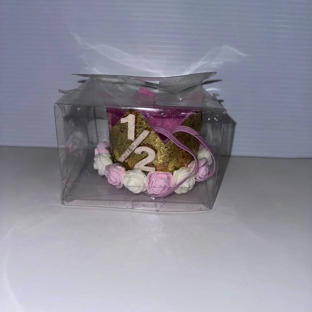 Baby Girl Pink Gold 1/2 Birthday Party Hat One Size Crown